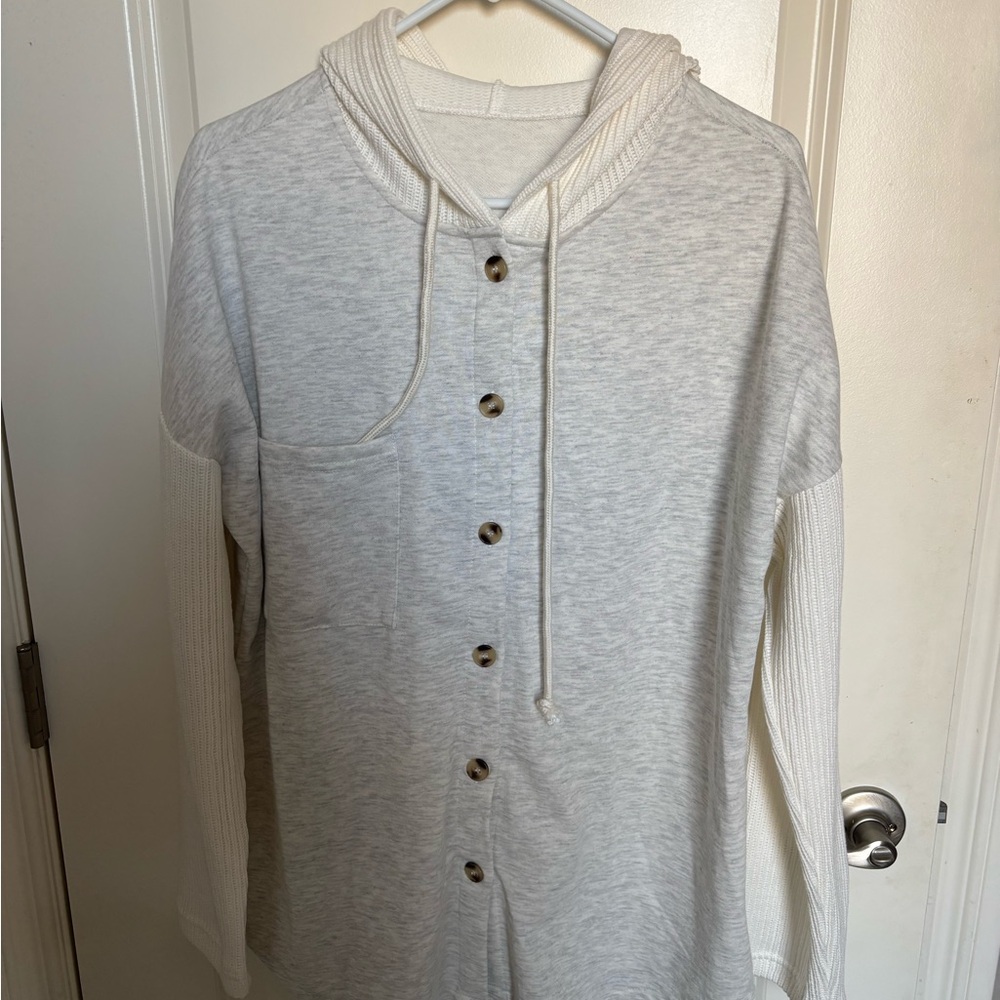 Amazon Gray and Cream Hooded Button-Up